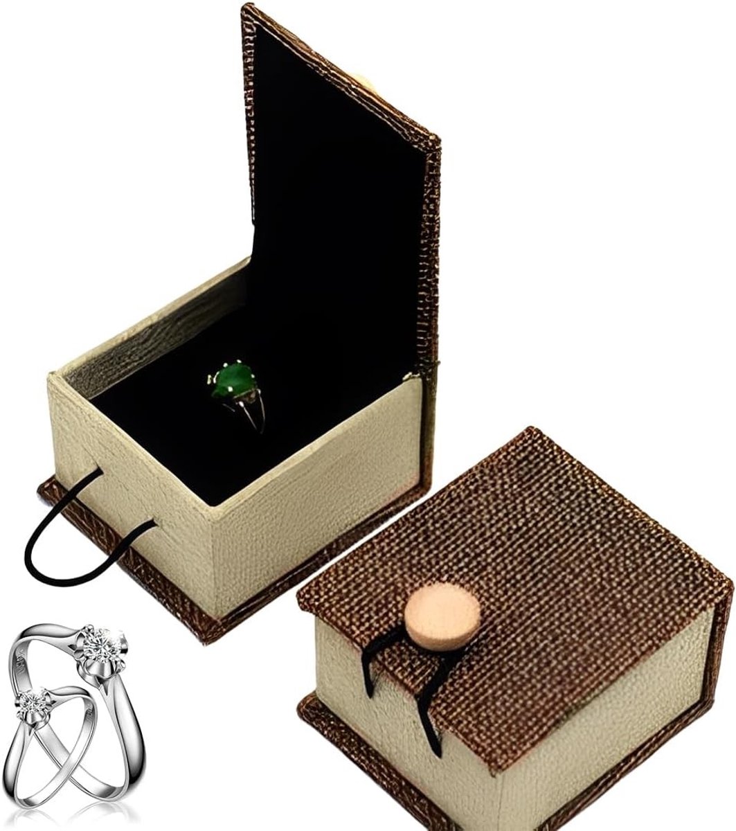 Set van 2 Houten Ringdozen met Knop, Stevige Sieradenbox voor Verloving, Trouwerij en Reizen, Perfect Cadeau voor Speciale Gelegenheden