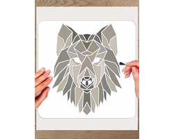 Wolf Hoofd Stencil voor Schilderen, 30x30cm Geometrische Dieren Sjabloon, Herbruikbare Kunst voor Muurdecoratie, Canvas en Stof Schilderprojecten