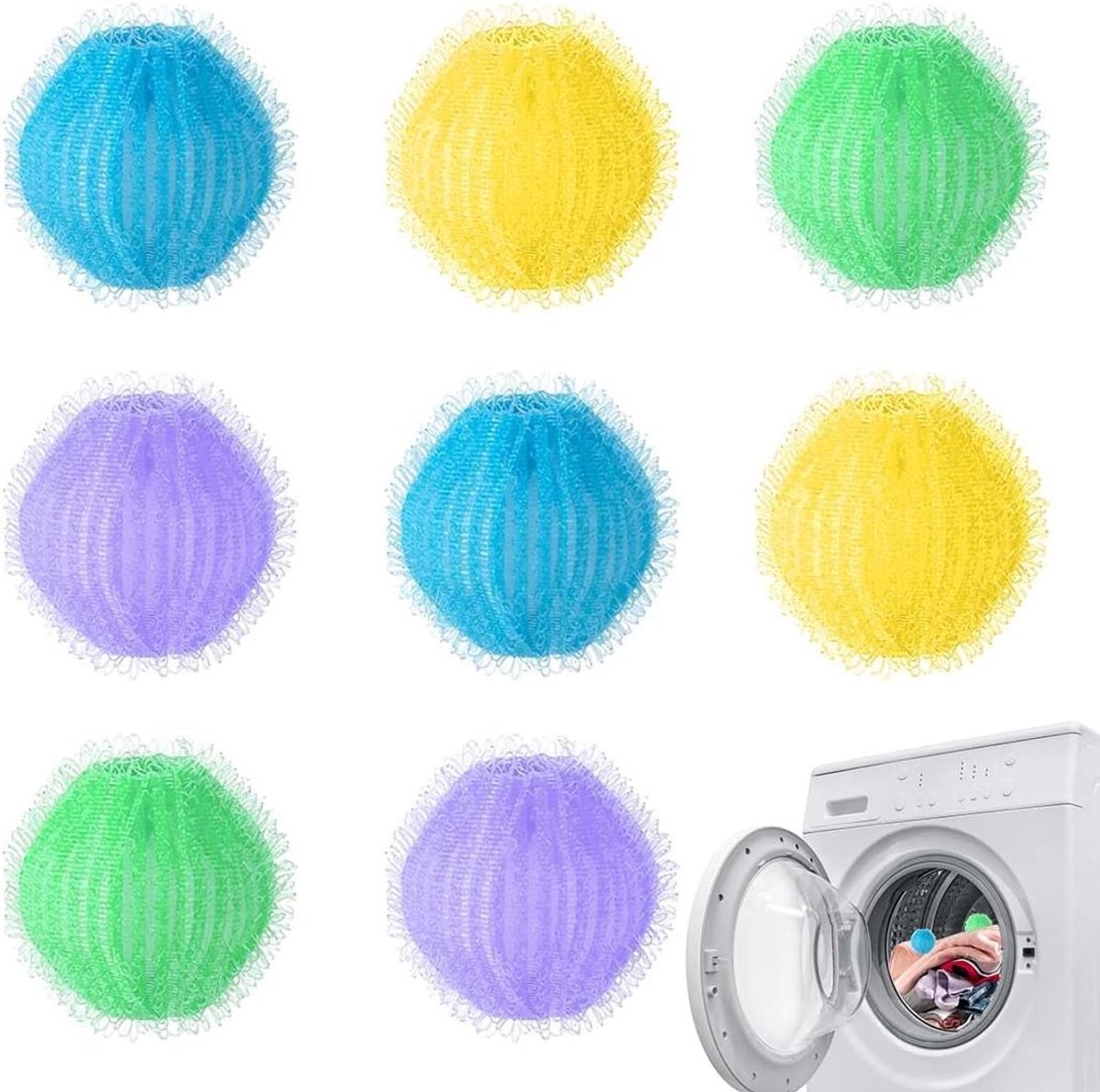 Lintwasballen - 8 Stuks voor Effectieve Wassen - Verhoogt Wrijving, Vermindert Klitten en Beschermt Stoffen - Geschikt voor Huishoudelijke Wasmachines en Katoen/Synthetisch - 3.5 cm