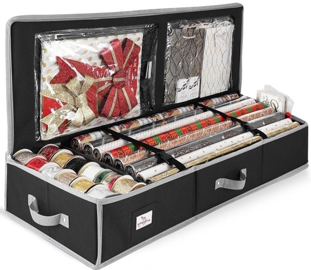 Inpakpapier Opberger - Cadeaupapier Organizer - Kerst Versieringen - Scheurbestendige Stof - 14" x 40" - Zwart