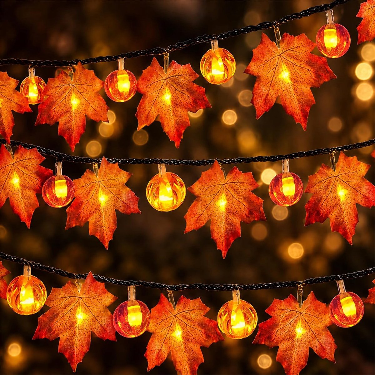 KZQ 3 meter herfstdecoratielichtslinger met 20 warme LED's - Pompoenmotief - Batterijgevoed met vast en knipperend licht - Geschikt voor ramen bomen en tafeldecoratie - Oranje