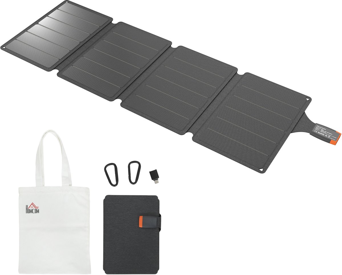 36W opvouwbare zonneoplader, draagbaar zonnepaneel met Type-C en USB-A poorten, IP67 waterdicht voor telefoons, buitenactiviteiten, kamperen, wandelen, 89.8 x 27.9 x 1 cm,grijs