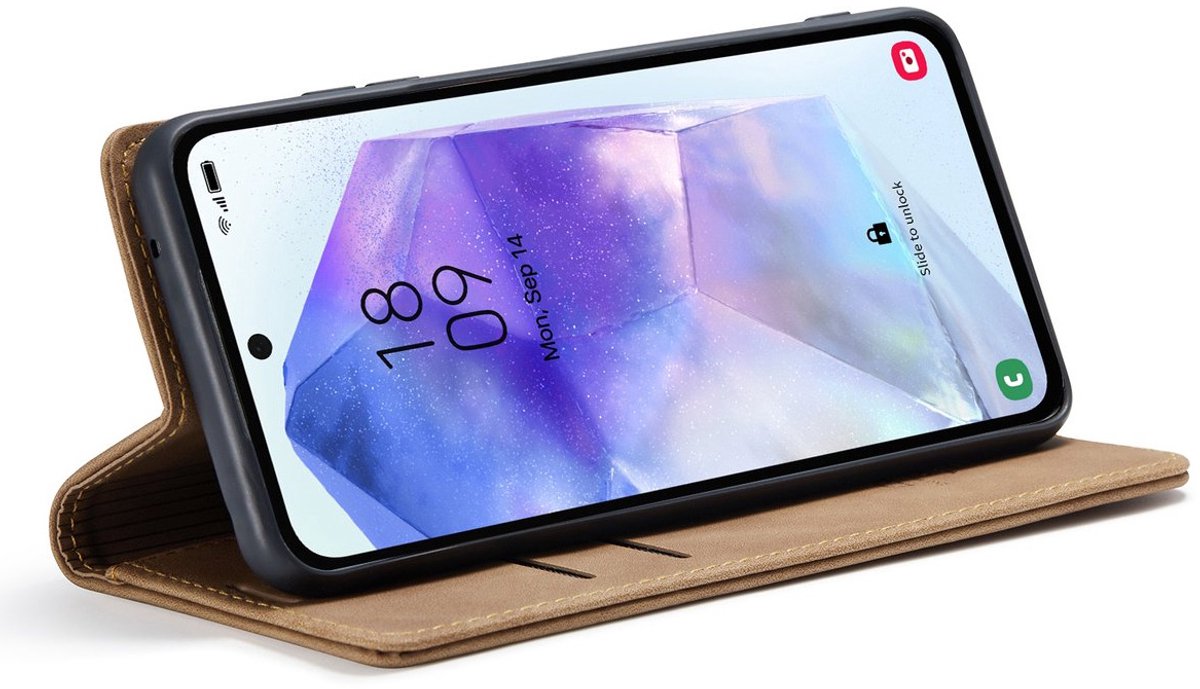 CaseMania Bookcase hoesje geschikt voor Samsung Galaxy A27 - Effen Cognac - Kunstleer