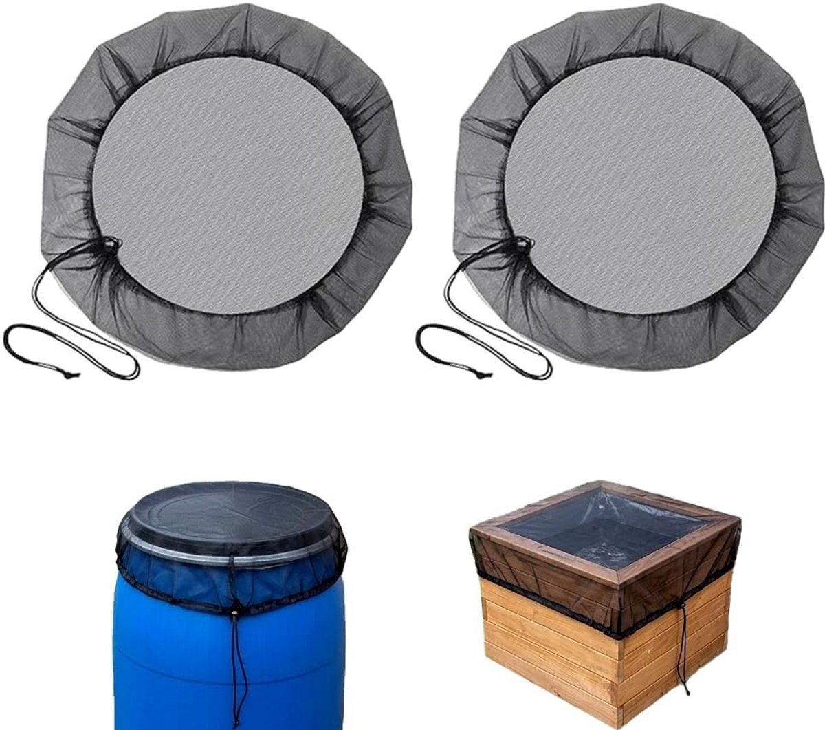 Set van 2 regenwaterafdekkingen van 95 cm voor tuinwatertonnen met trekkoord, insectenwerend en vuilvrij