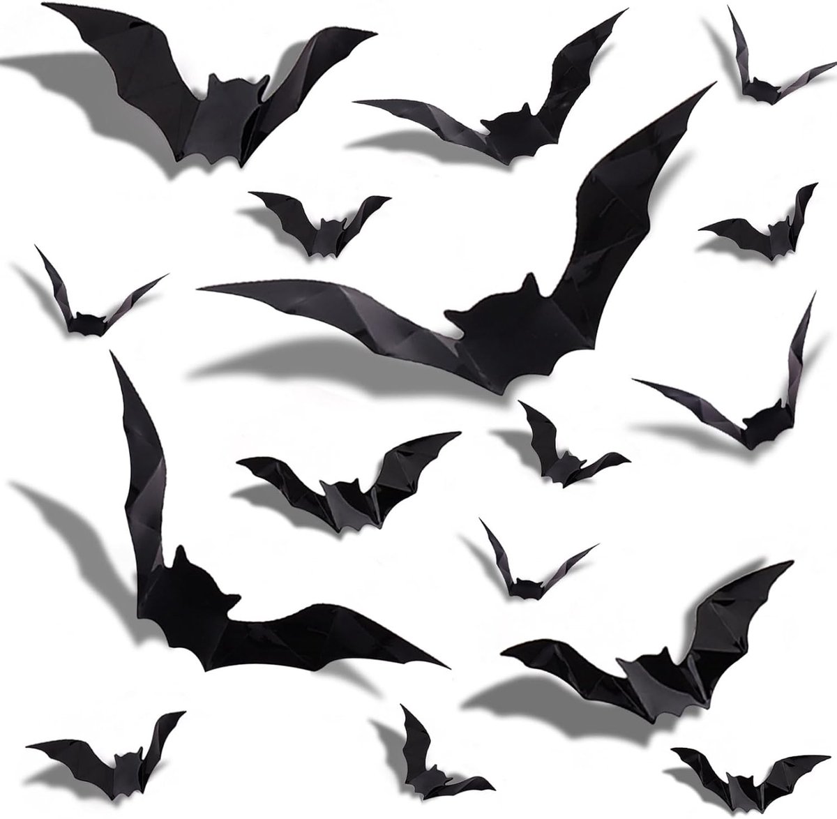 Halloween Decoratie - Halloween 3D Vleermuisdecoratie - 4 Verschillende Maten - PVC Muurstickers - voor Binnen en Buiten - Zwart - 12 stuks