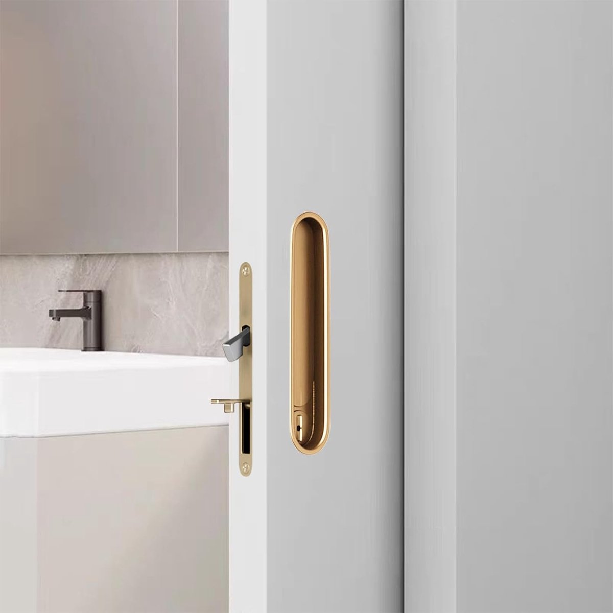 Recessed Handgreep voor Pocketdeur met Sleutel en Trekhendel - Verborgen Slot en Ingebouwde Handgreep 154mm (Goud) - Ideaal voor Interieur en Deurontwerp