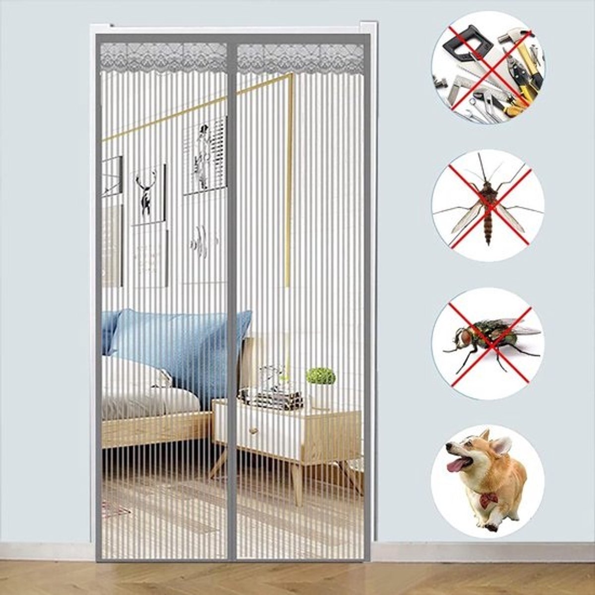 Vliegengaas Deur - Muggennet Deur - Insecten Buiten Houden - Automatisch Sluitend - 100 x 240 cm - Grijs