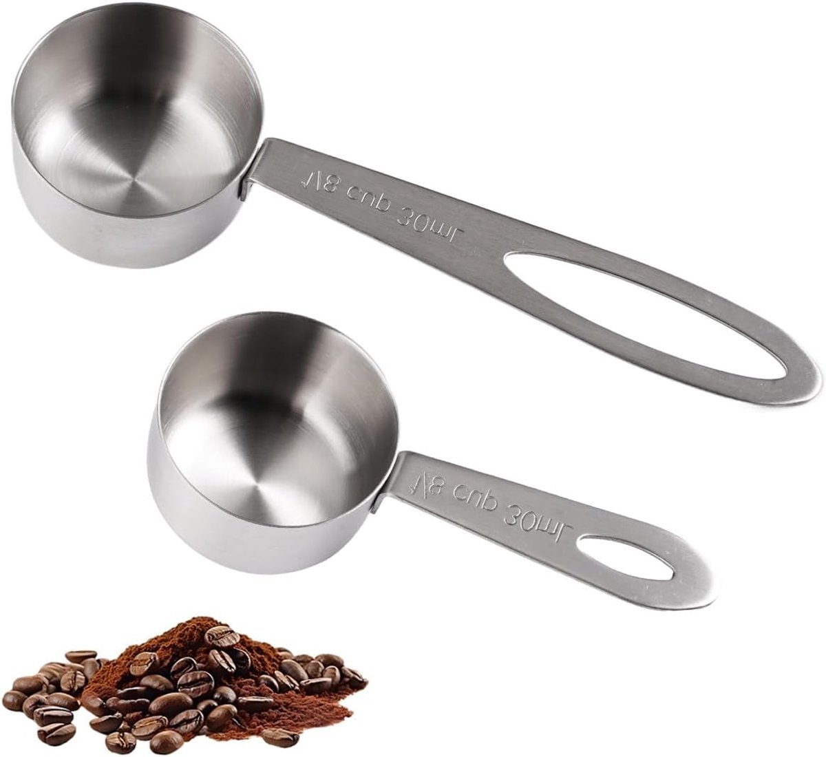 Set van 2 RVS Koffiemeetlepels van 30ml met Lange Handgreep voor Koffie, Thee en Cappuccino, Perfect voor Nauwkeurige Porties en Bakken