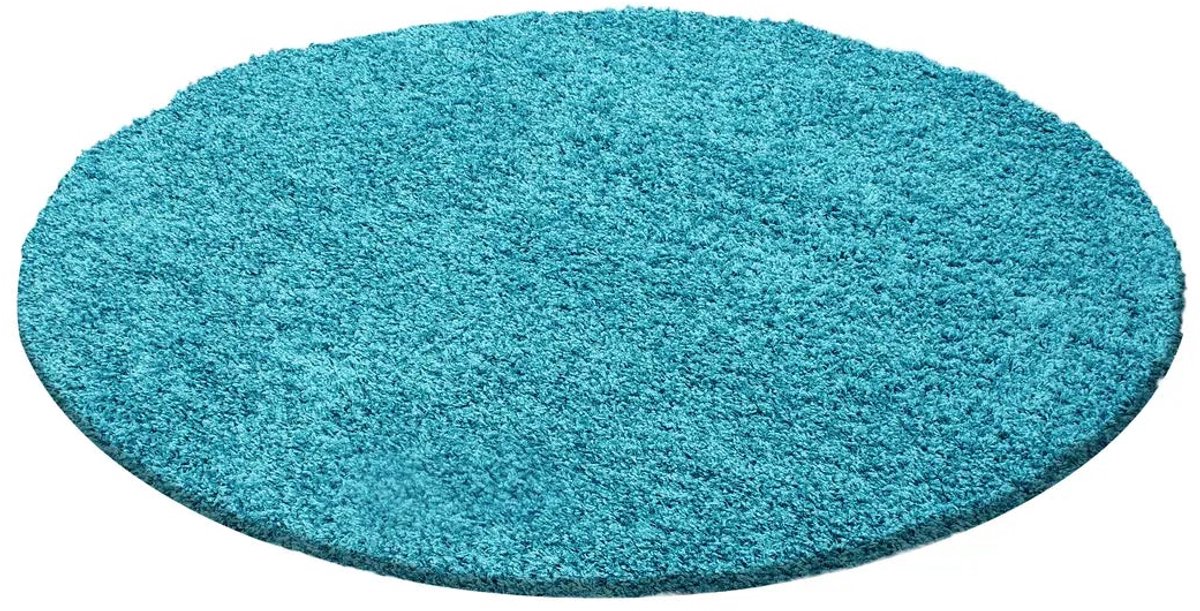 Dutch XXL Rond Hoogpolig Vloerkleed | Tapijt | Shaggy | Life | Uni | Turquoise | 160x160 cm