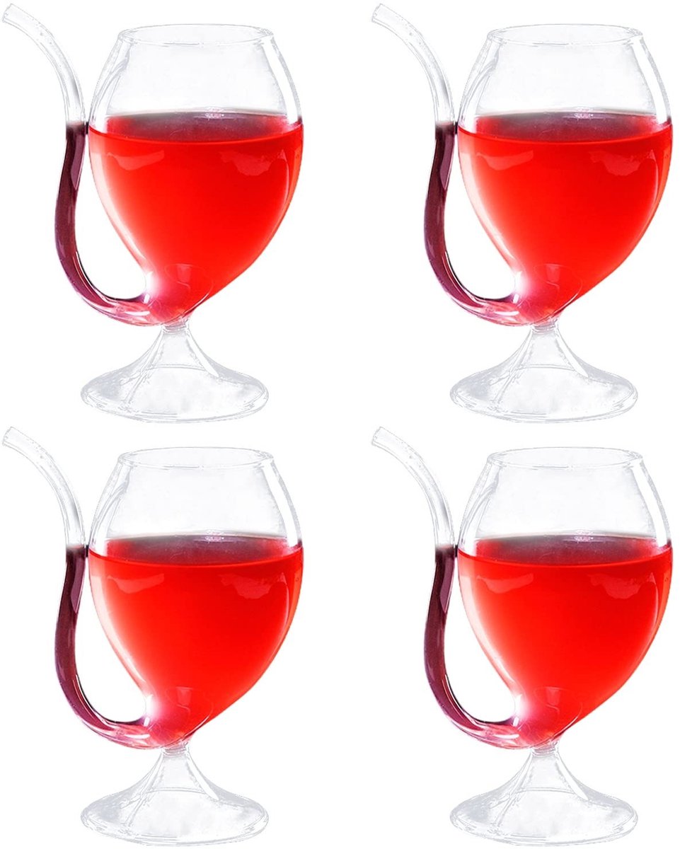 Set van 4 Creatieve Cocktailglazen - Transparant met Rietje