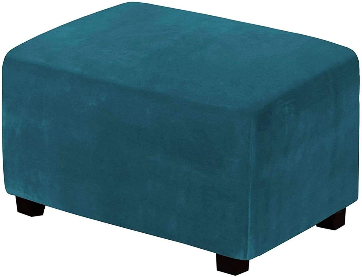Fluwelen Poefhoes - Wasbaar en Verwijderbaar - Blauwgroen