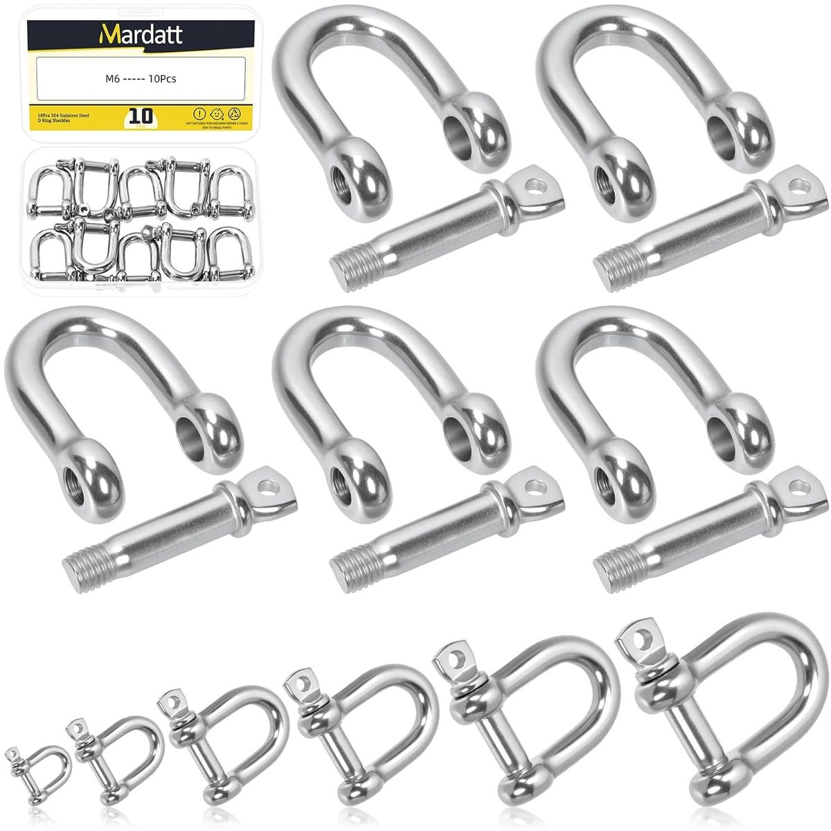 8 Stuks M8 (5/16") RVS D-Ring Shackles met Schroefpen, Sterke Bevestigingshaak voor Touw en Lifting, Ideaal voor Buitenactiviteiten en Constructie