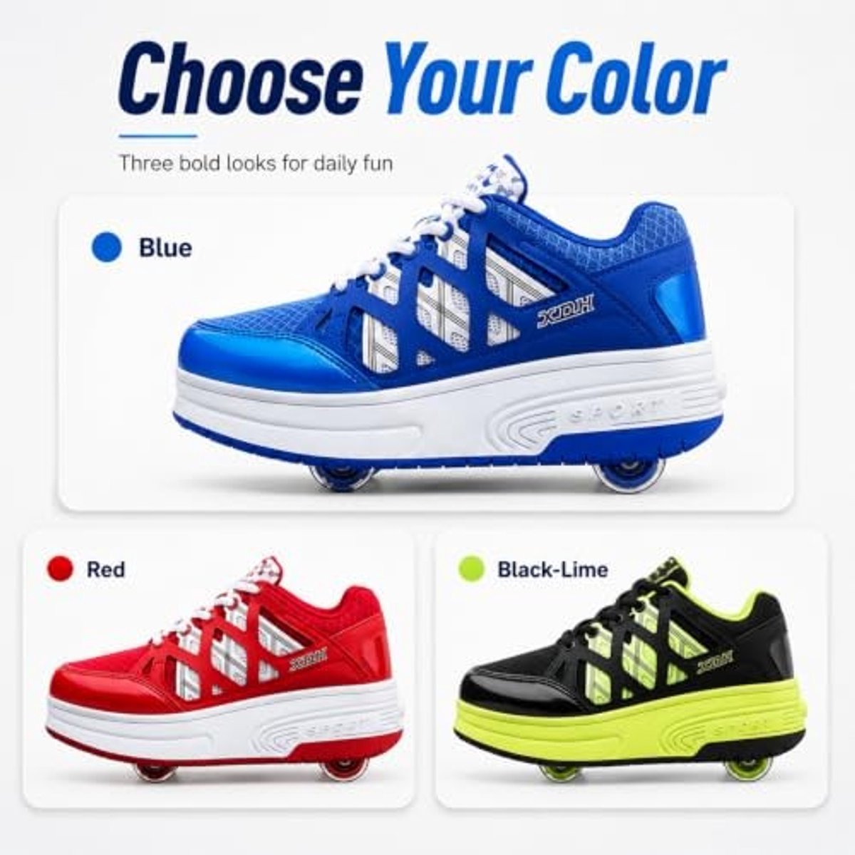 Roller Sneakers voor Kinderen en Volwassenen - 2 in 1 Wandelen en Skaten - Blauw