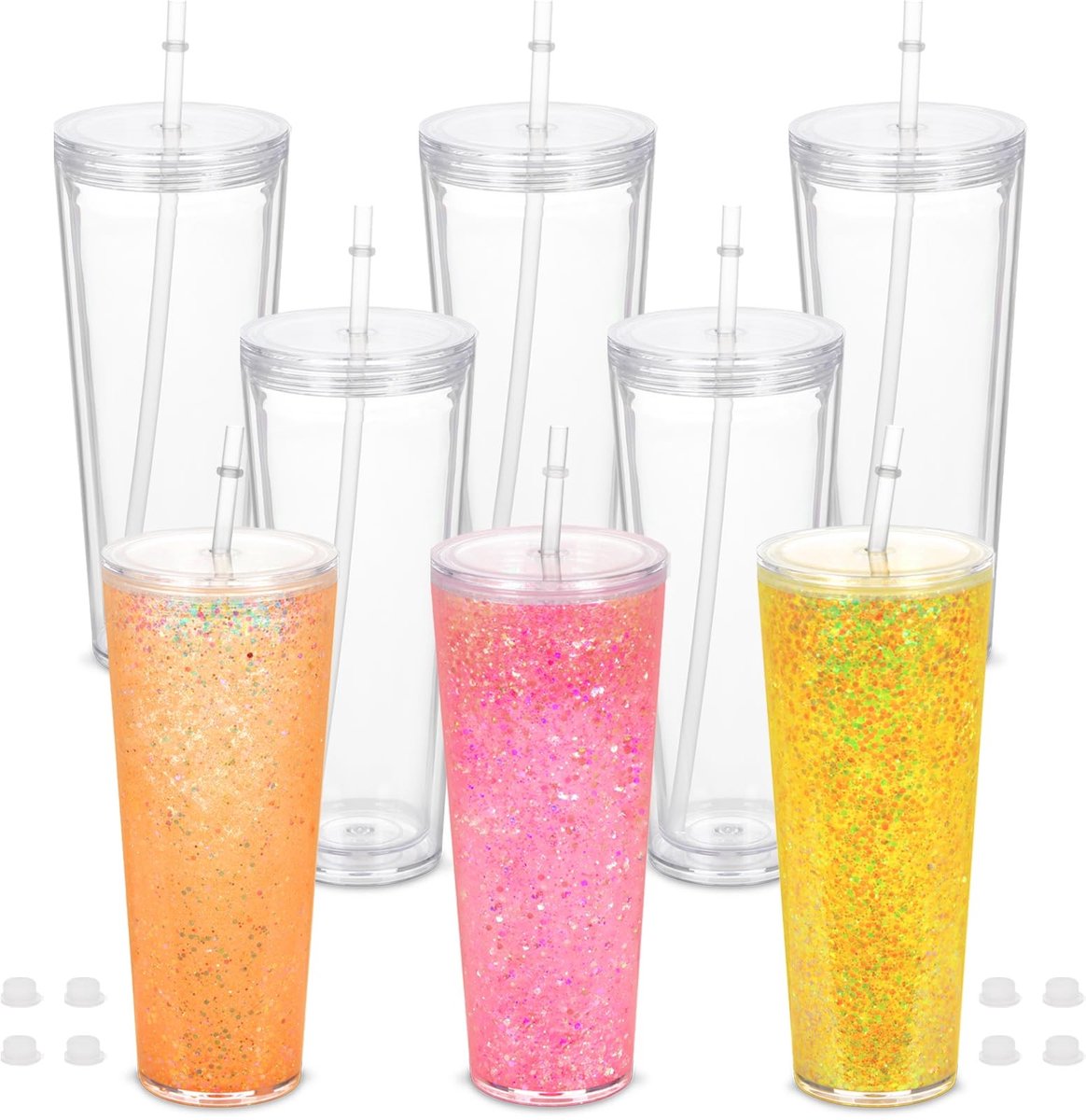 Set van 8 Acrylic Snow Globe Cups - 710ml met deksel en rietjes