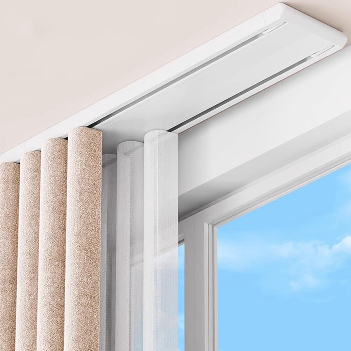 SnelShoppen - KUZRZNH 2-loops gordijnrail, stille dubbele rijen, aluminium gordijnlijsten 2,5 m voor woonkamer, slaapkamer, plafonrail, ruimteverdeler