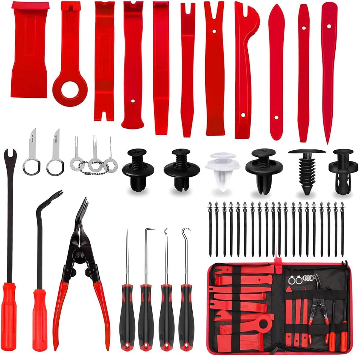19-delig gereedschap voor het demonteren van auto-audio, voor het verwijderen van de voertuigbekleding (Red19PCS)