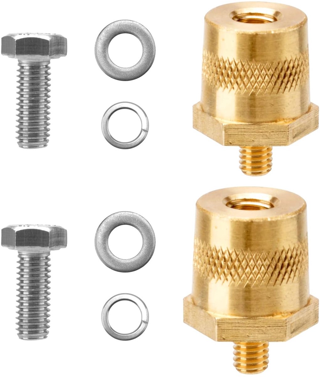 Messing batteriepooladapter, accuklemmen 12V, poolklemmen auto-accu, binnendraad M8, buitendraad M6, voor lithium-autoaccu's, mechanisch, AAN-UIT, goud