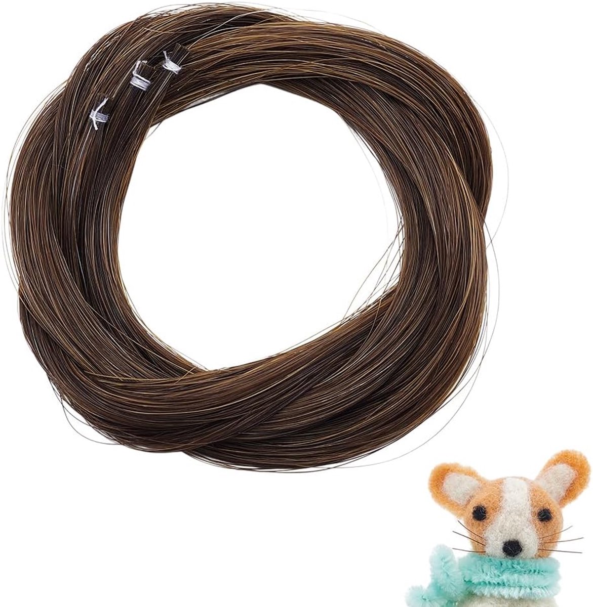 nbeads 3 stuks dierensnorharen, 83 cm lang, kokosnootbruin, gesimuleerd dierenkoord haar van vezel, voor het knutselen van dierenbaarden, voor vioolbogen, katten, muizen, konijnen, naaldvilt