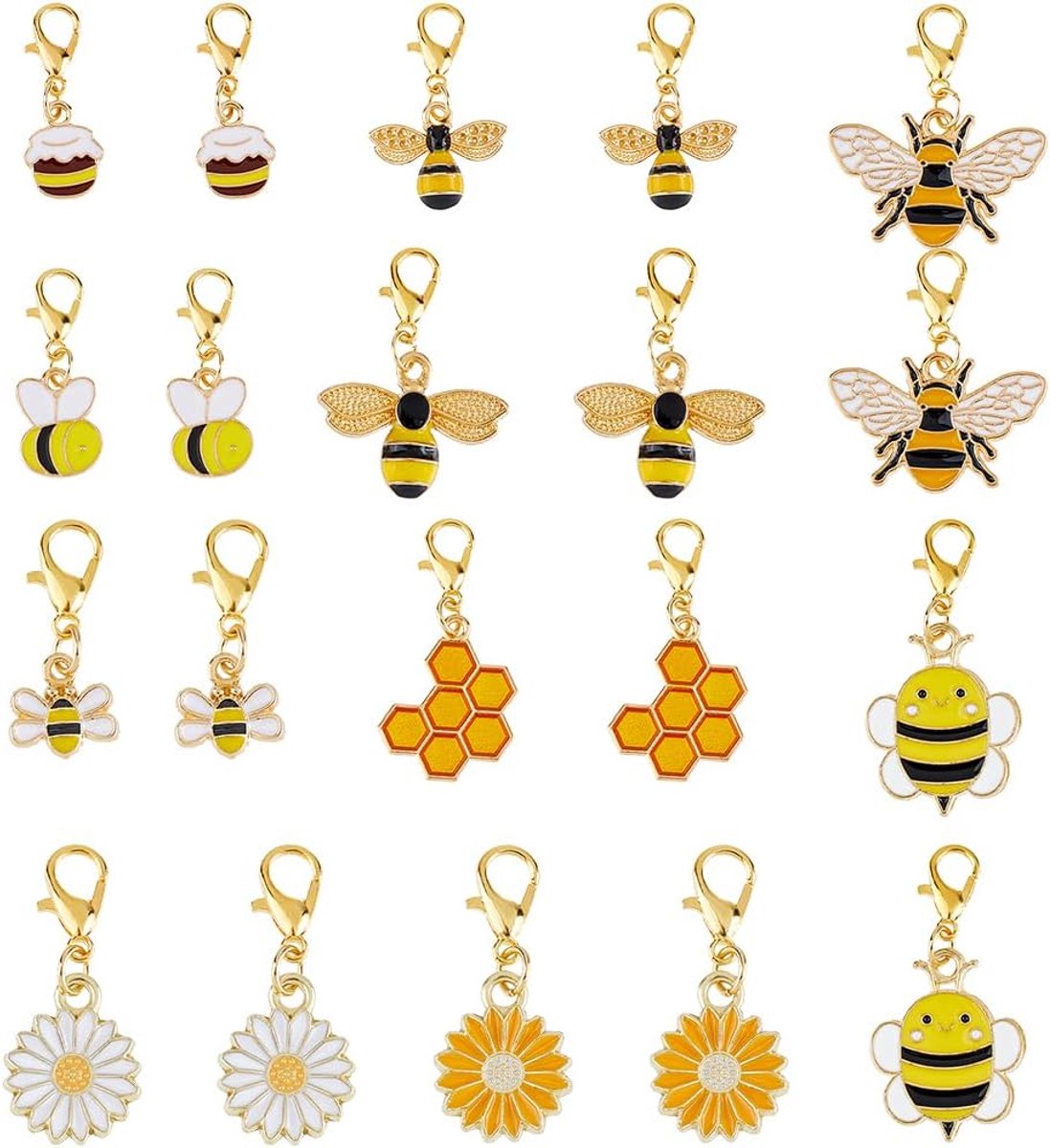 Bedels om vast te klemmen van legering, email, bungelende bedel, steekmarkering, bedels met gouden karabijnsluitingen voor breien sieraden