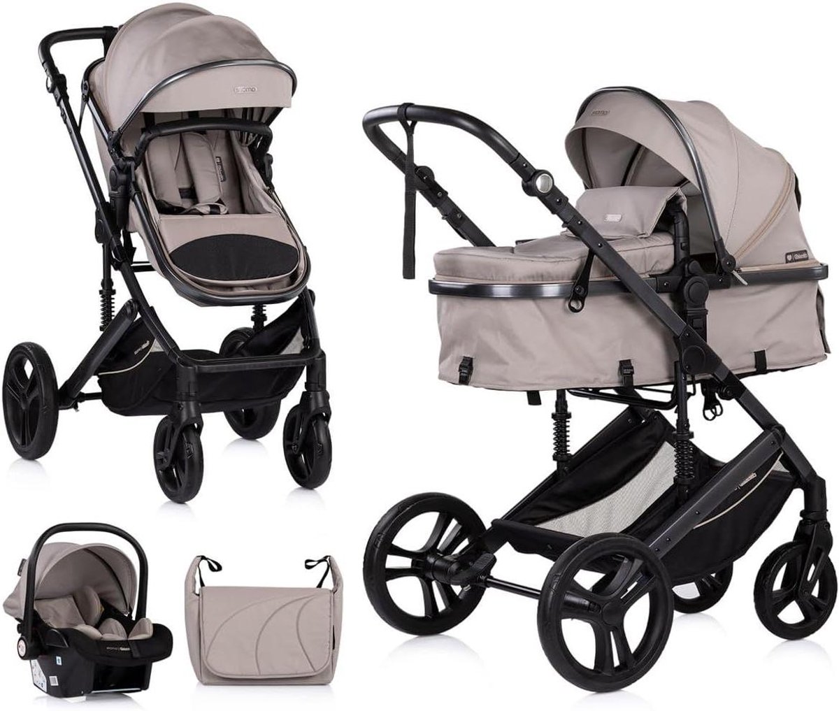Kinderwagen 3-in-1 - Babyvervoer - Veilig Vervoer - Ombouwbaar tot reiswieg - 95 x 63 x 105 cm - Bruin