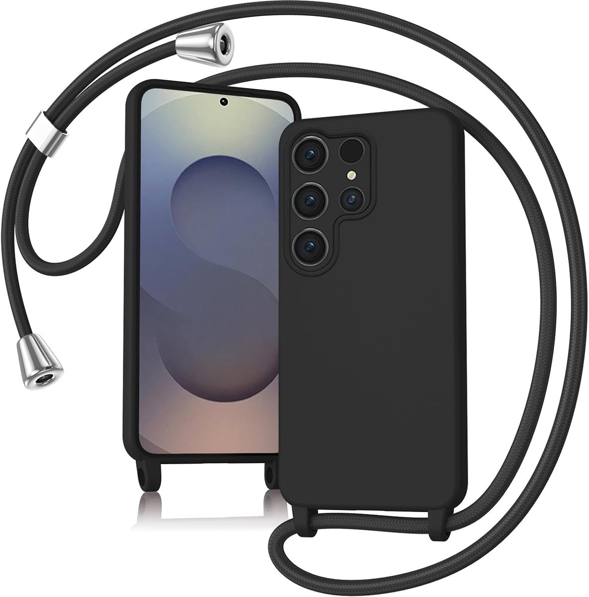 Beschermhoesje voor Samsung Galaxy S25 Ultra met ketting, beschermhoes met band, TPU, siliconen, verstelbaar, schokbestendig, antislip, beschermhoes voor Samsung S25 Ultra zwart