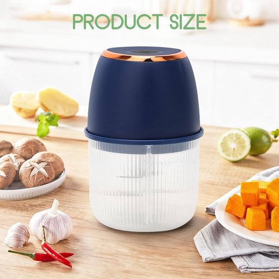 Mini-hakmolen, 350 ml, elektrische groentesnijder, uiensnijder, kleine uiensnijder voor uien, fruit, noten, vlees, knoflook, babyvoeding (donkerblauw) — afbeelding 4