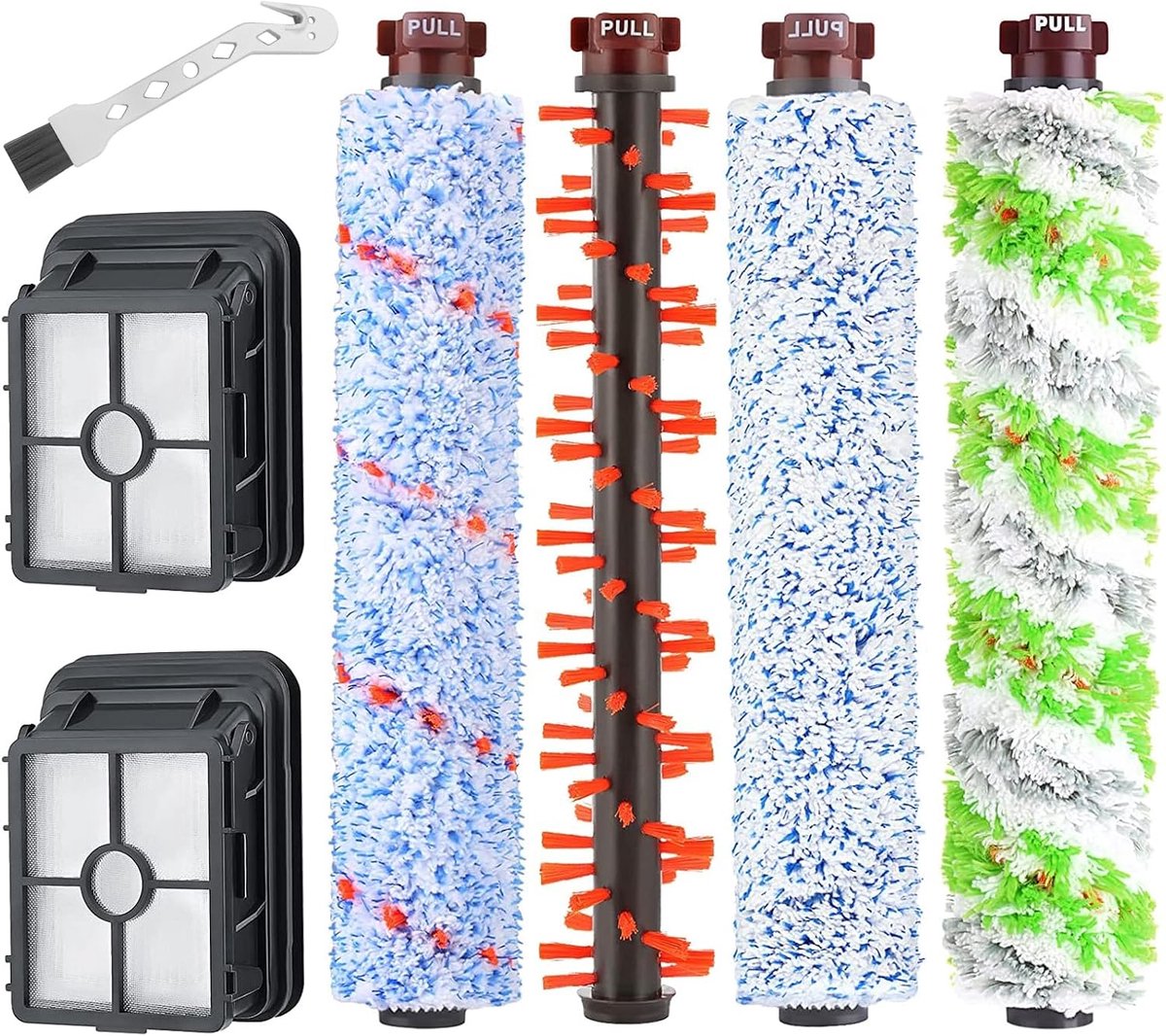 Hoofdborstelfilteraccessoire voor Bissell Crosswave 3-in-1, 1 multifunctionele hoofdborstel + 1 huisdierrolborstel + 1 vloerborstel + 1 tapijtborstel + 2 filters voor Bissell CrossWave stofzuiger