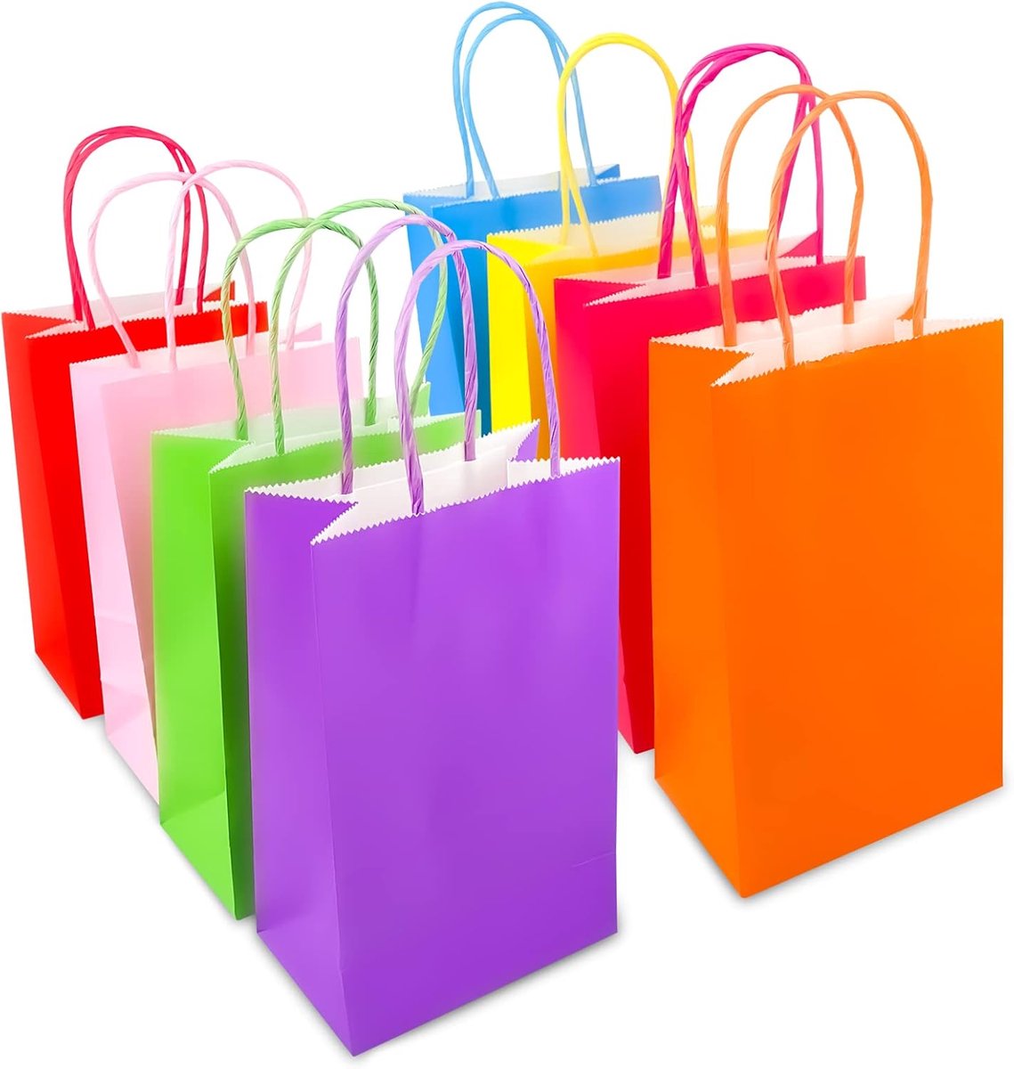 Geschenkzakjes, 40 stuks, voor kinderverjaardag, papieren snoepzakjes met handvat, kleurrijk kraftpapier, verjaardagszakjes voor dessert en cadeautje, voor verjaardag, bruiloft, feest