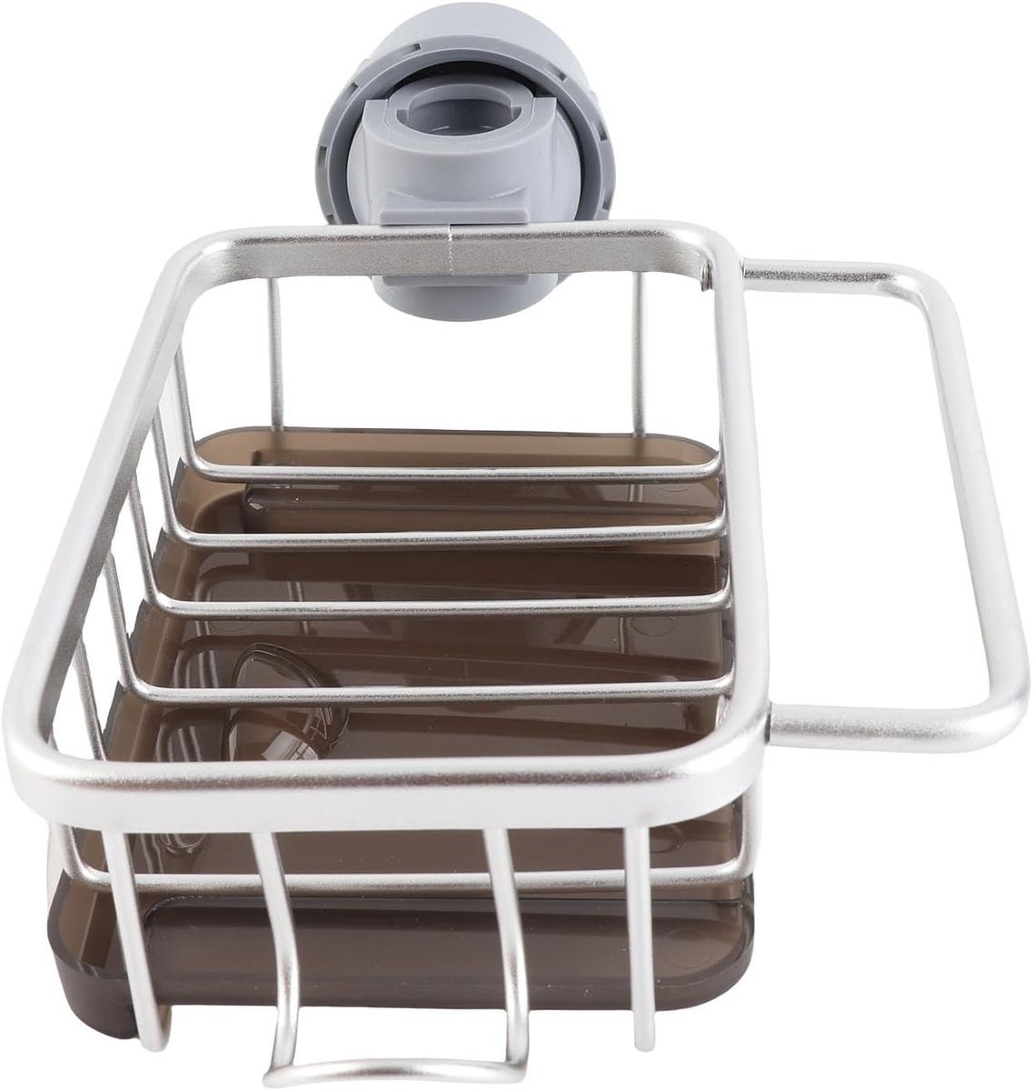 sponshouder, sponshouder over kraan aanrecht Caddy Organizer met druppelbak, multifunctionele keukenkraan organizer spons afwasborstel gootsteen caddy houder (zilver)