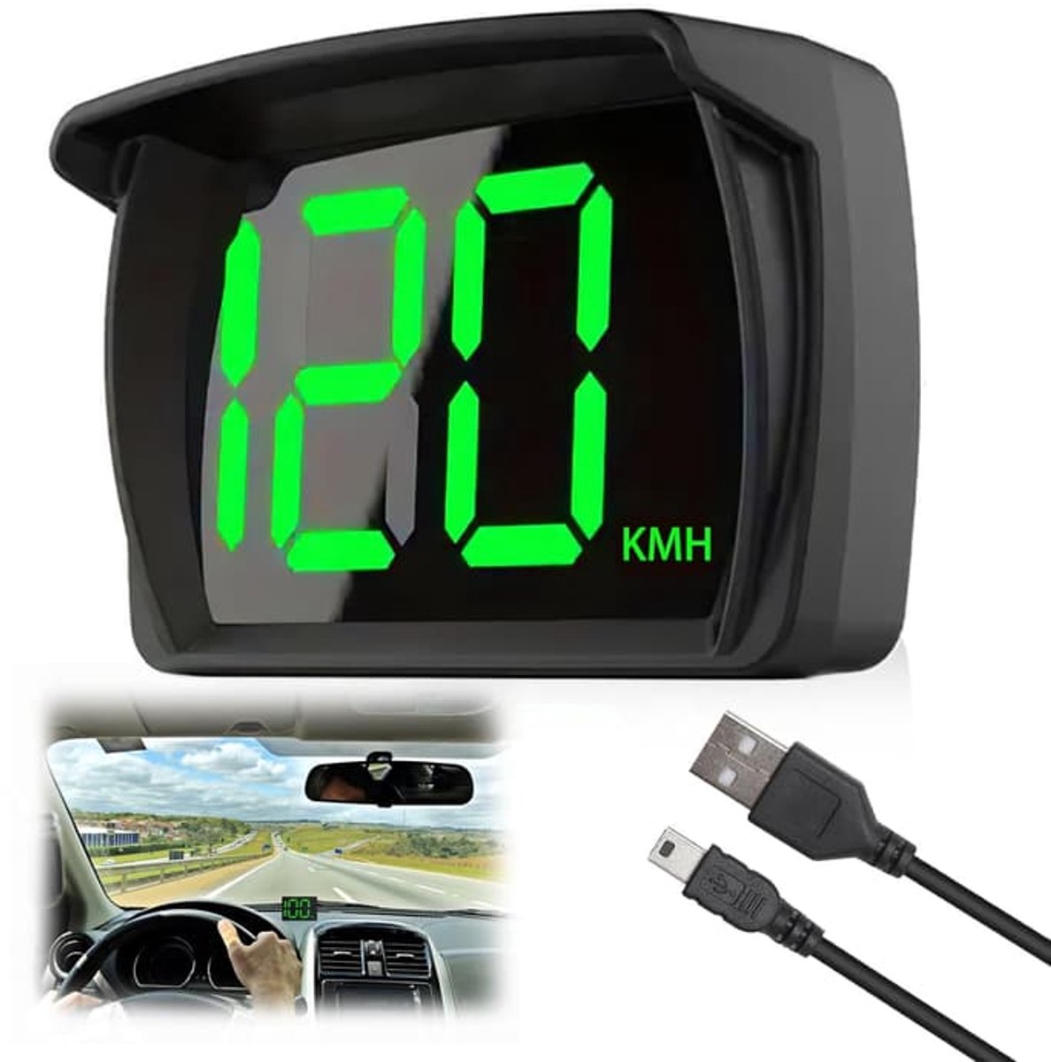 Digitale GPS-snelheidsmeter voor auto's, km/u HUD-head-updisplay, realtime snelheidsmeter, geschikt voor auto's, vrachtwagens, SUV's en motorfietsen.