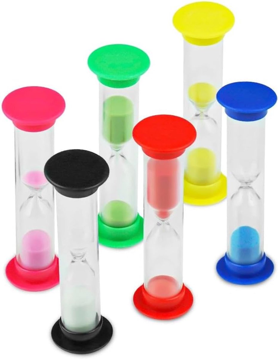 6 stuks zandloper timer, 30S, 1Min, 2Mins, 3Mins, 5Mins, 10 Mins, 10 Mins Kleurrijke Timer, Zandloper-Set, Zandloper-Set, Zandloper voor Tandenborstels, Sport, Spellen, Kantoor, Thuis