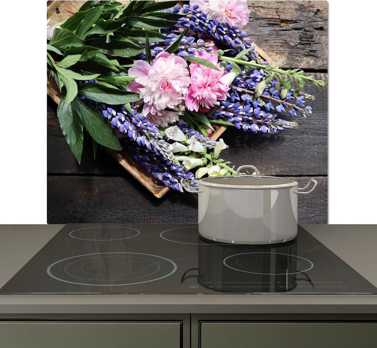 Spatscherm Keuken 52x60 cm Kookplaat Achterwand Beschermer Muur Spatwand Fornuis Aluminium Hittebestendig - Bloemen - Vintage - Hout