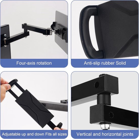 Tablethouder voor aan de muur, draaibaar, tabletwandhouder, mobiele telefoonhouder, instelbaar, opvouwbaar, voor apparaten van 4 tot 13 inch, compatibel met Switch, Kindle, iPhone, iPad — afbeelding 2
