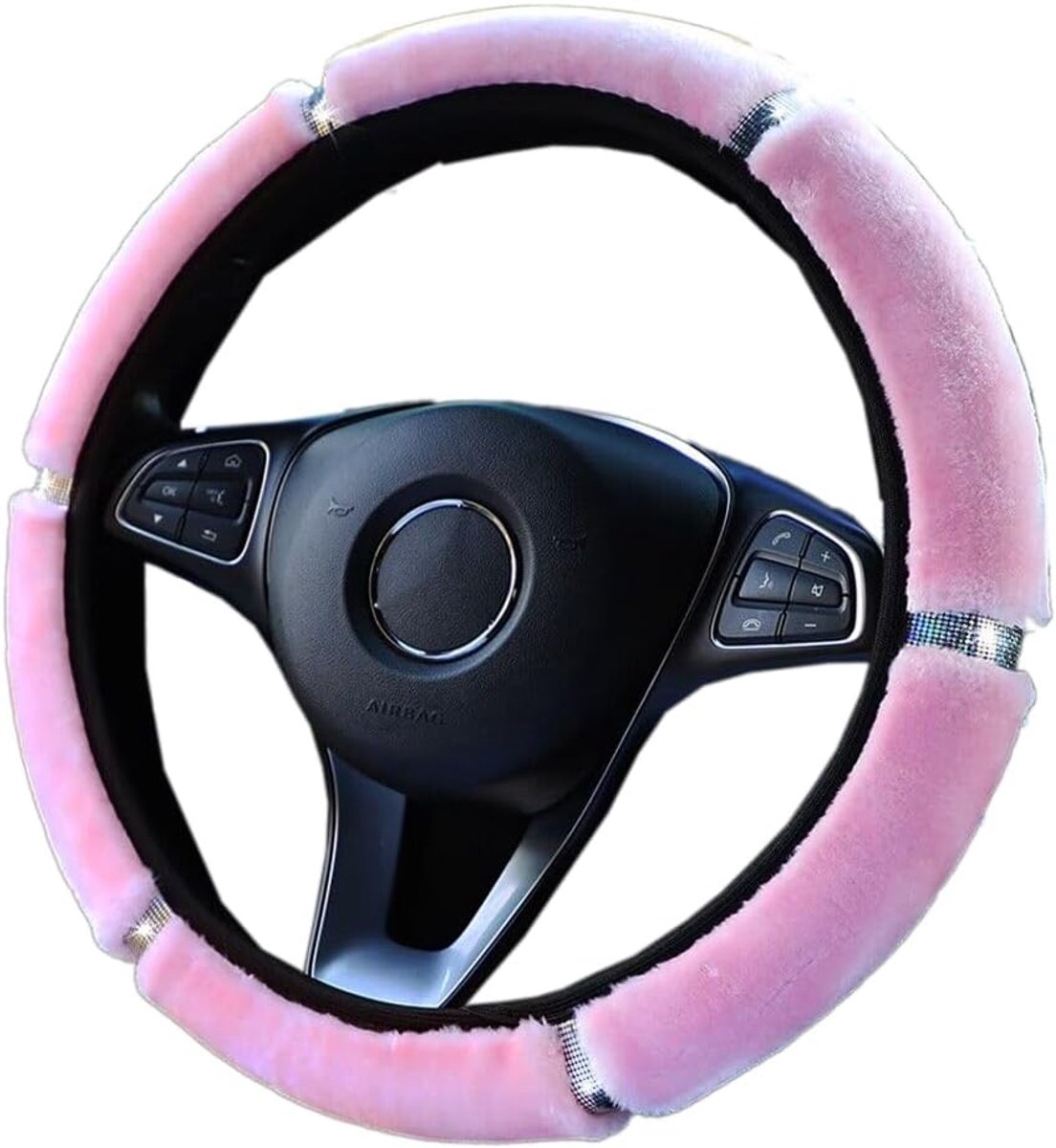 Bling Glitter Stuurhoes - Pluche Winter Telescopische Stuurbeschermer, Zacht en Comfortabel, Auto-Accessoires voor Vrouwen en Meisjes, 36-38 cm, Roze