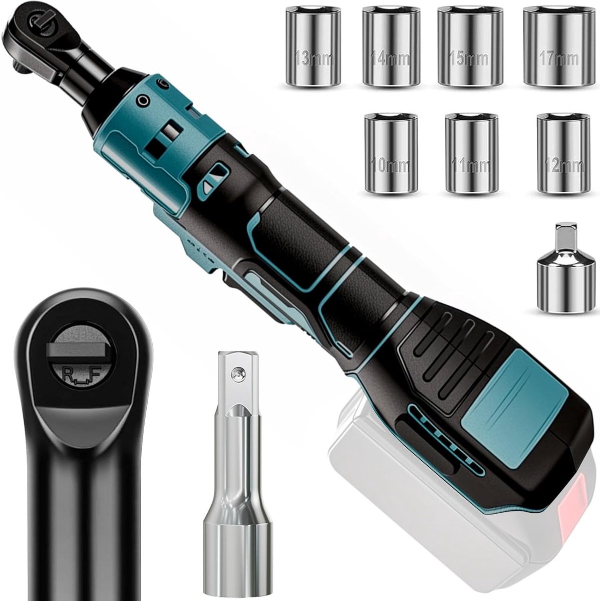 ratel voor Makita 18V-accu – 3/8" ratelsleutel, 60 Nm 400 omw/min elektrische ratelschroevendraaier, draadloze ratel met 8 steeksleutels, 1/4" adapter en 3" verlengstang (zonder accu)