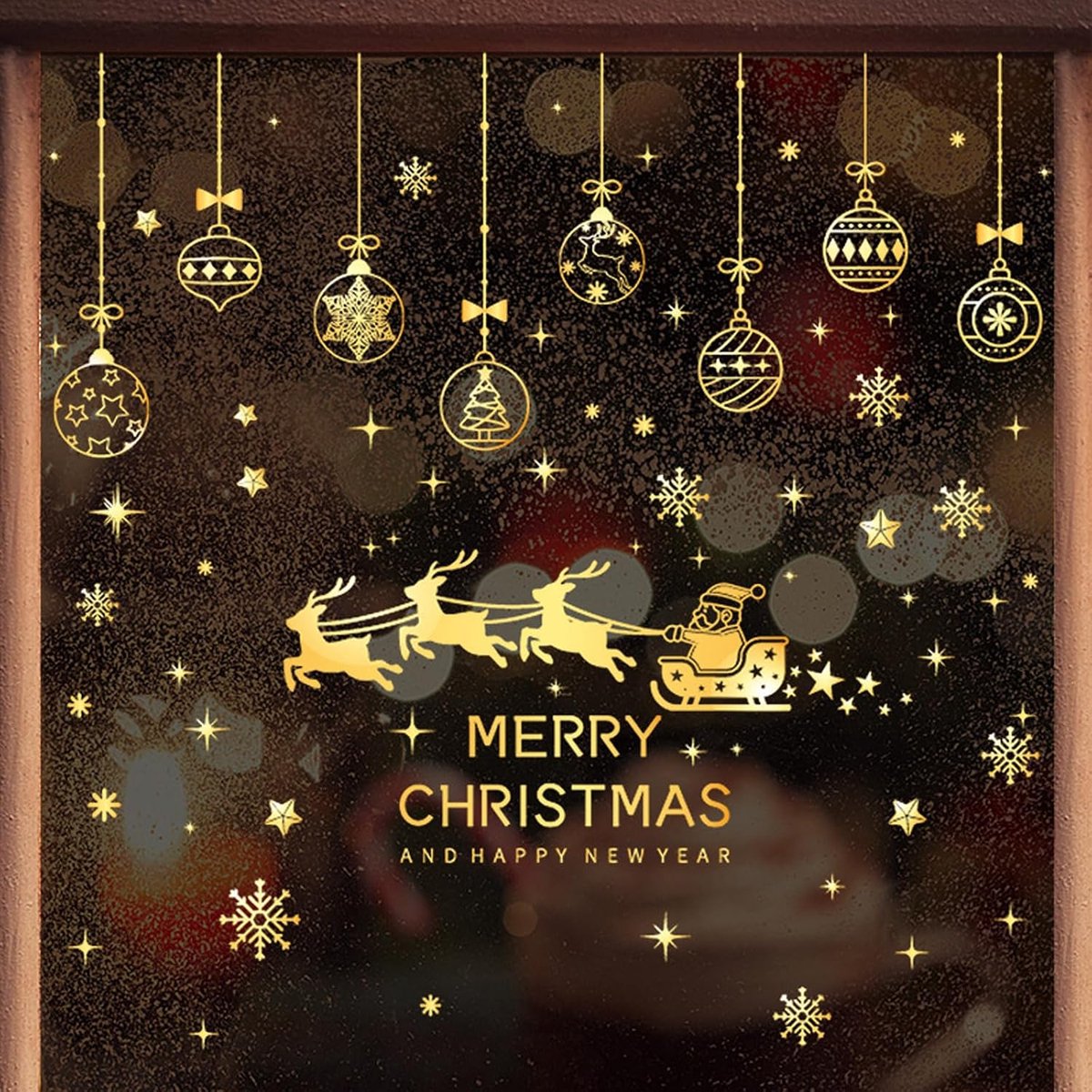 150 stuks raamafbeeldingen Kerstmis, 6 vellen raamdecoratie, kerstdecoratie, kerst, raamafbeeldingen, kerststickers, statisch hechtende PVC kerststickers (goud)