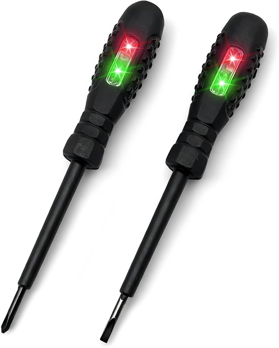 2 stuks spanningstester met schroevendraaier, elektrisch testgereedschap, pen contactloze spanningszoeker, met AC-bereik 12 V-220 V, /nul, kruis- en platte schroevendraaier