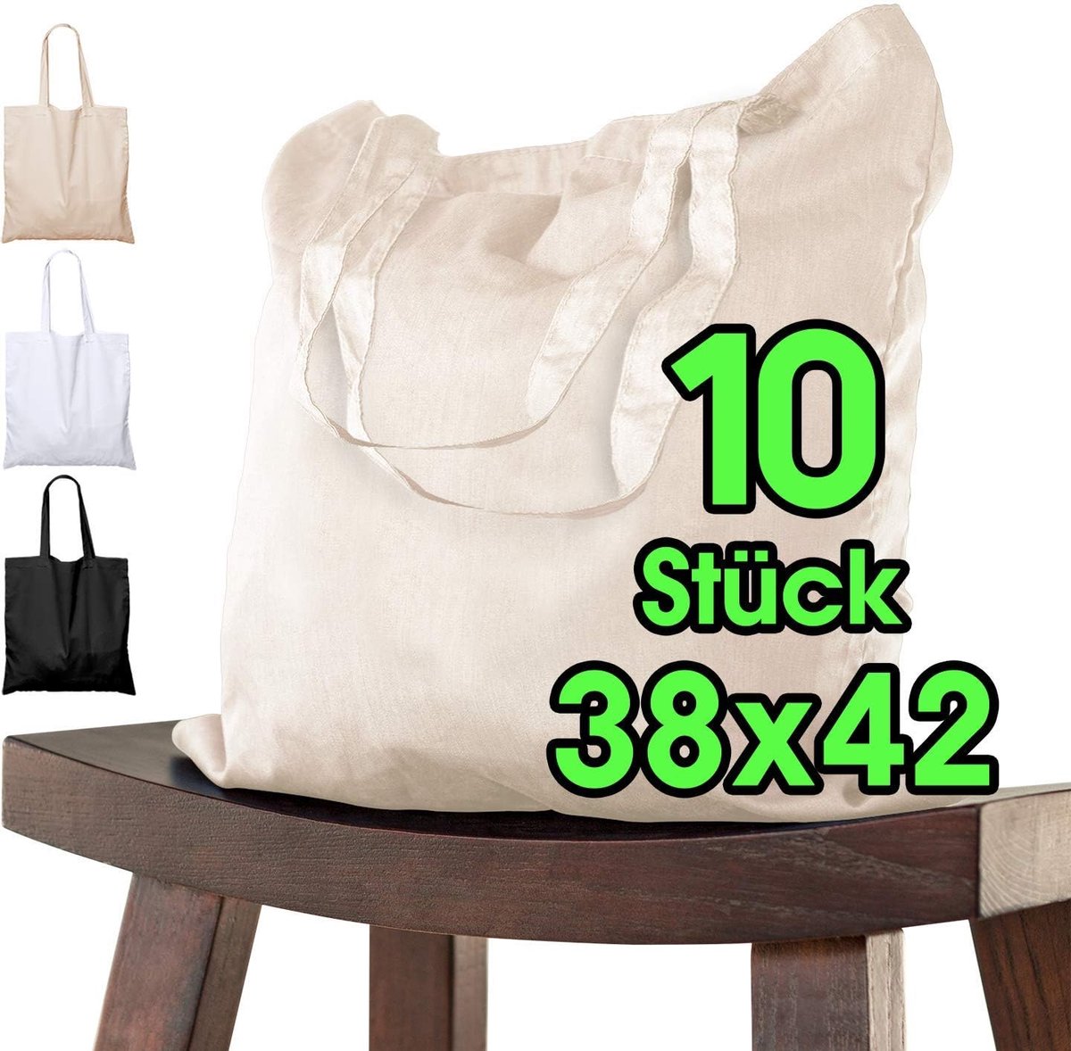 Katoenen tas 38x42 - 10 stuks natuur - OEKO-TEX gecertificeerd - ideaal voor zelfbedrukken - SnelShoppen