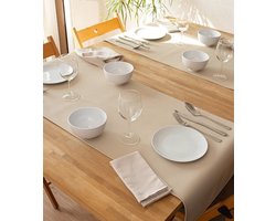 Monaco Tafelloper Zand – 140x45 cm – Leerlook Kunstleer – Afwasbaar & Waterafstotend – Moderne Tafeldecoratie