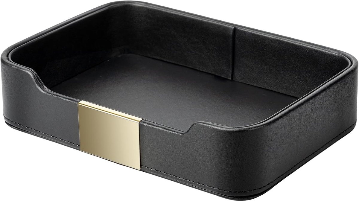 SnelShoppen - Luxe Leren Lade Bureau Organizer Catchall Met Metalen Accenten - Decoratieve Lade Voor Entree Tafel - Voor Opslag Van Sieraden, Horloges