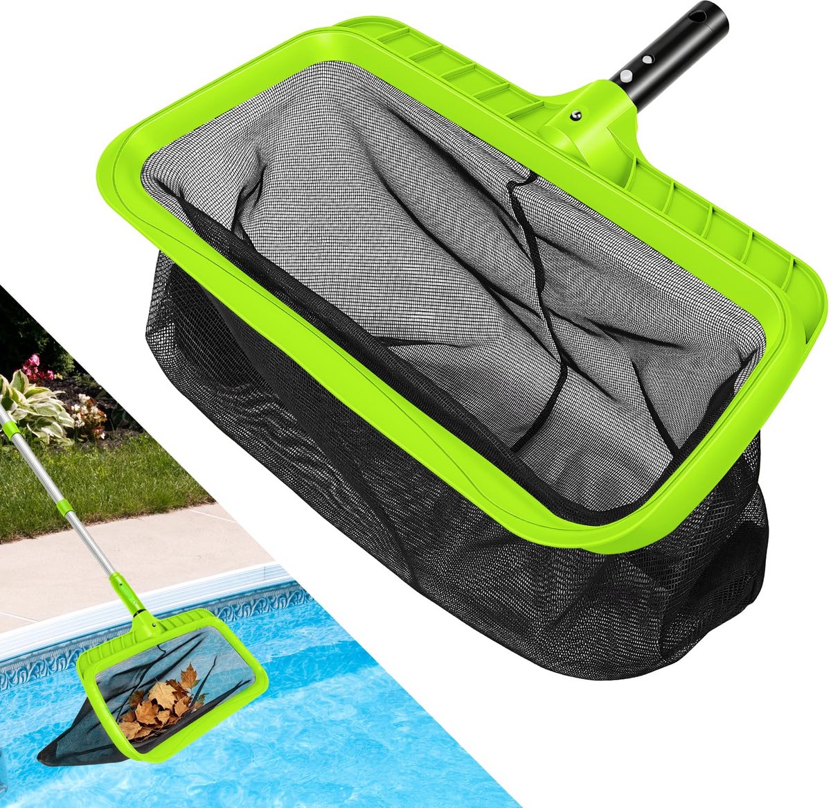 SnelShoppen - NUTKIT Schepnet voor Zwembad - Fijnmazig Bodemschepnet voor Spa's, Vijvers, Waterparken - Groen, Zonder Steel - Ideaal voor Tuin en Buit