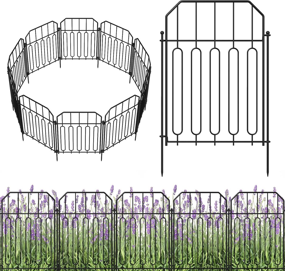 Tuinomheining, 19 stuks tijdelijke omheining voor dierenomheining barrière, decoratieve metalen omheining voor buiten grasland, tuin, terras, 31 cm (B) × 41 cm (H)