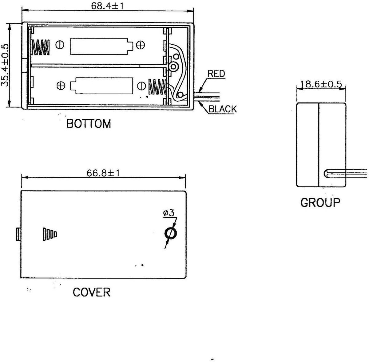 Batterijhouder - AA batterijvak - 2X AA Mignon - met AAN- en UIT-schakelaar - 2 stuks in een set - zwart