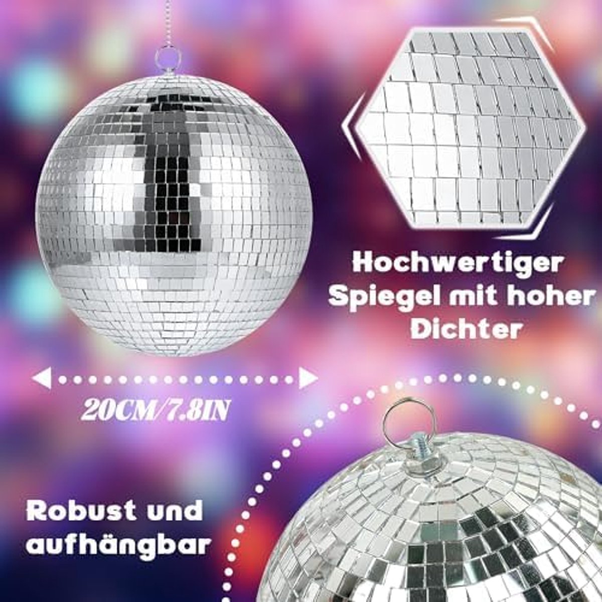 Discobal 20 cm, hangende spiegelbal discobal deco, grote discobal voor kerstboom, bruiloft, verjaardagsfeest, startpagina decoratie lichteffect