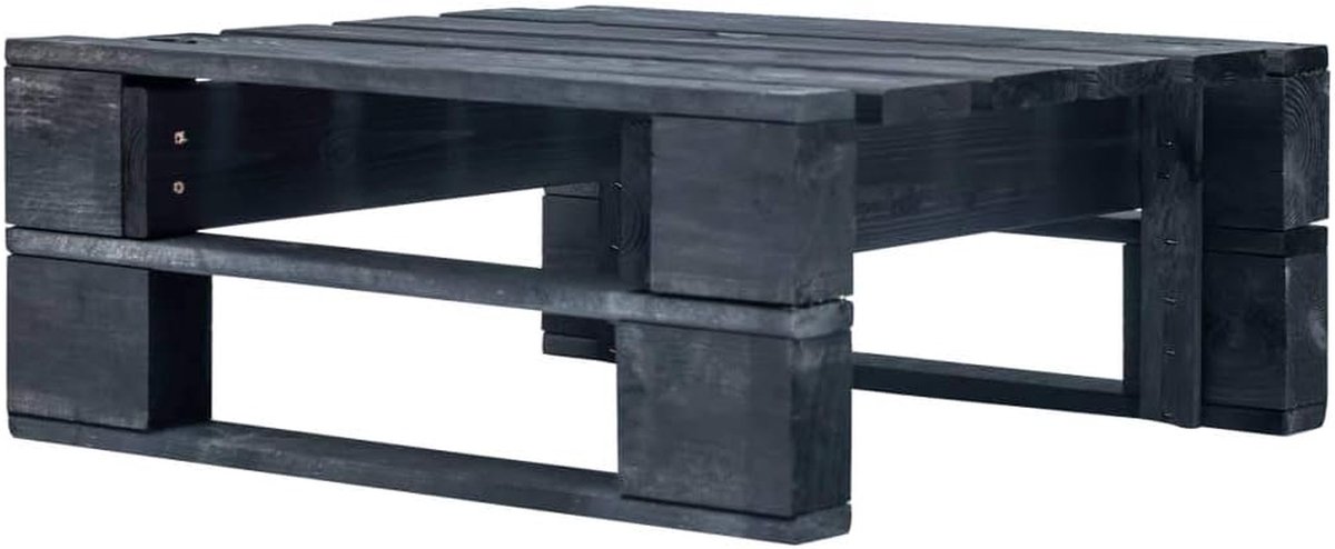 Houten Pallet Poef - Voetenbank Tuin - Ontspannen Buiten - Geïmpregneerd Grenenhout - 60 x 25.5 x 20 cm - Zwart