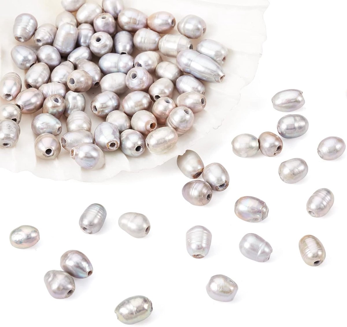 100 stuks 7-10 mm natuurlijke gekweekte zoetwaterparel 1,8 mm groot gat rijst ovale parelkralen voor doe-het-zelf ketting armbanden kralen sieraden knutselen maken, grijs