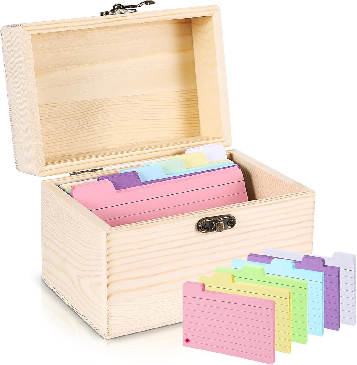 Houten receptendoos met kaarten, houten heavy-duty indexkaartendoos 4x6 recepthouder kaartdoos notitie flashcard organizer case met 150 notitiekaarten voor keuken bruiloft vrijgezellenfeest