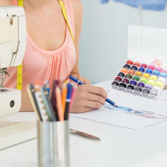 Spoelen naaimachine met draad, naaiaccessoires in 36 kleuren, 36 stuks - Spoelcapsule, naaimachinespoelen met transparante opbergdoos, voor naaien, doe-het-zelf — afbeelding 4