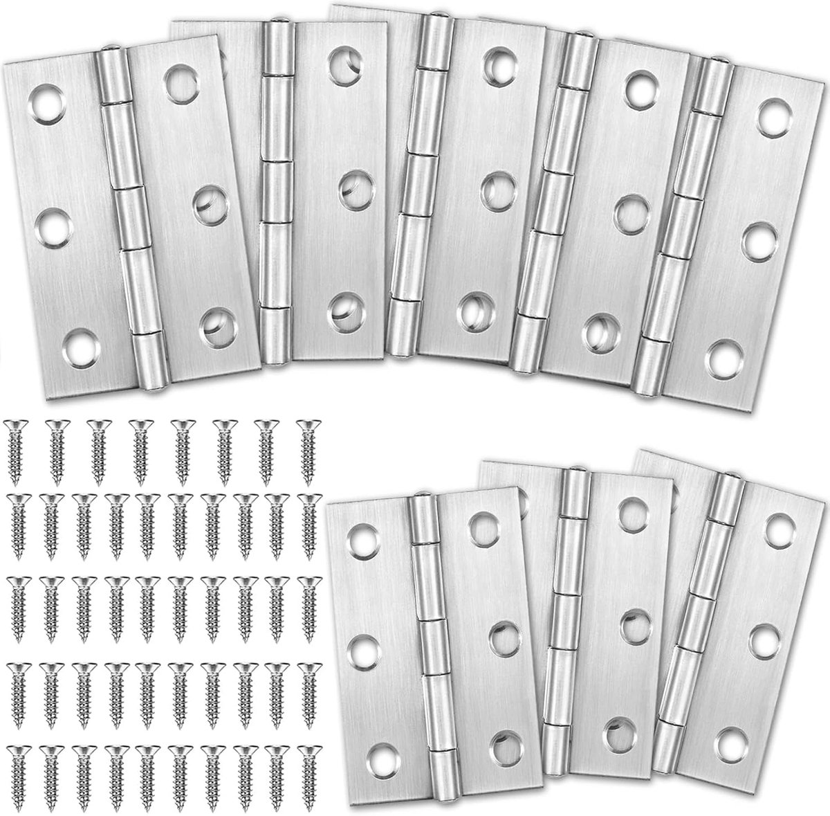 Scharnieren, inklapbaar, 8 stuks, 75 mm × 50 mm, deurscharnieren, roestvrij staal, deurband, scharnieren, kleine pianoband, meubelscharnieren, scharnieren voor kastdeuren, deuren, ramen, met 48