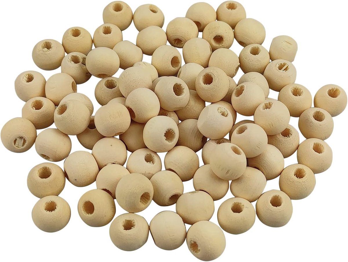 Kralen, 10 mm, met gat, natuurlijke ronde houten kralen, voor doe-het-zelf handwerk, sieraden, macramé, knutselen, rijgen